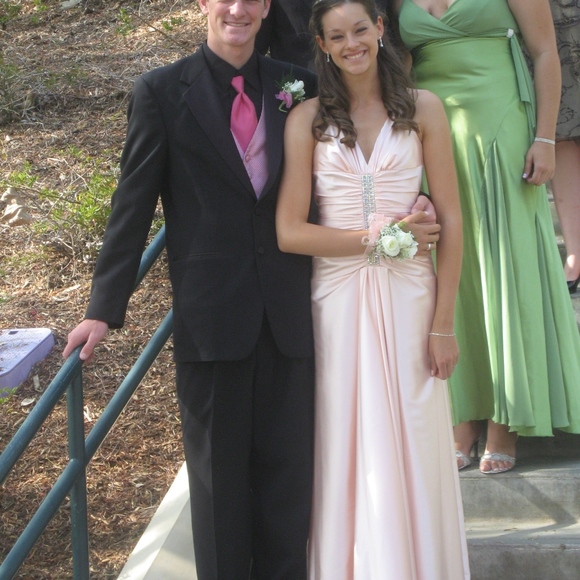 Baby Pink Satin with Rhinestone Maxi Formal Dress - Picture 1 of 4